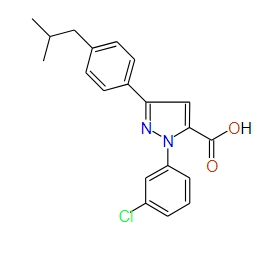 1-(3-Chlorophenyl)-3-(4-isobutylphenyl)-1H-pyrazole-5-carboxylic acid, 97%